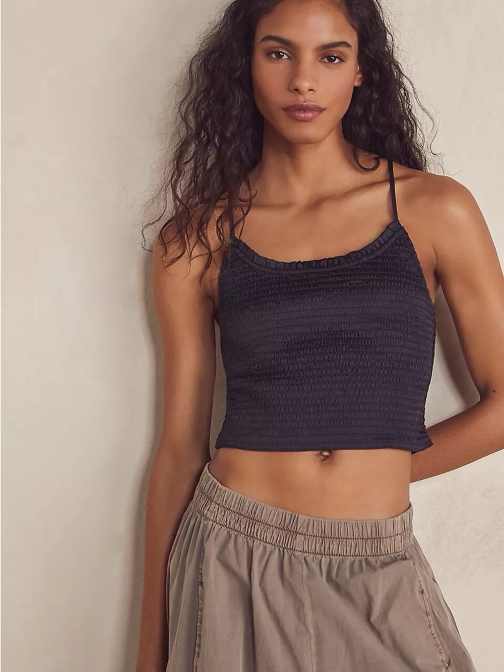 Intimately Free People Smocked Black Cropped Cami